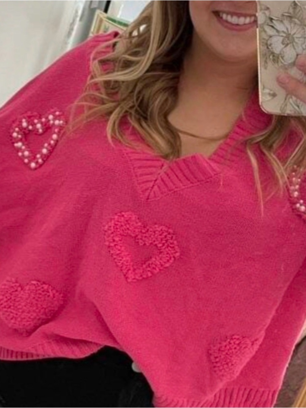 07 Cozy Heart V neck Vday oversized Sweater Top - Picture 3 of 8